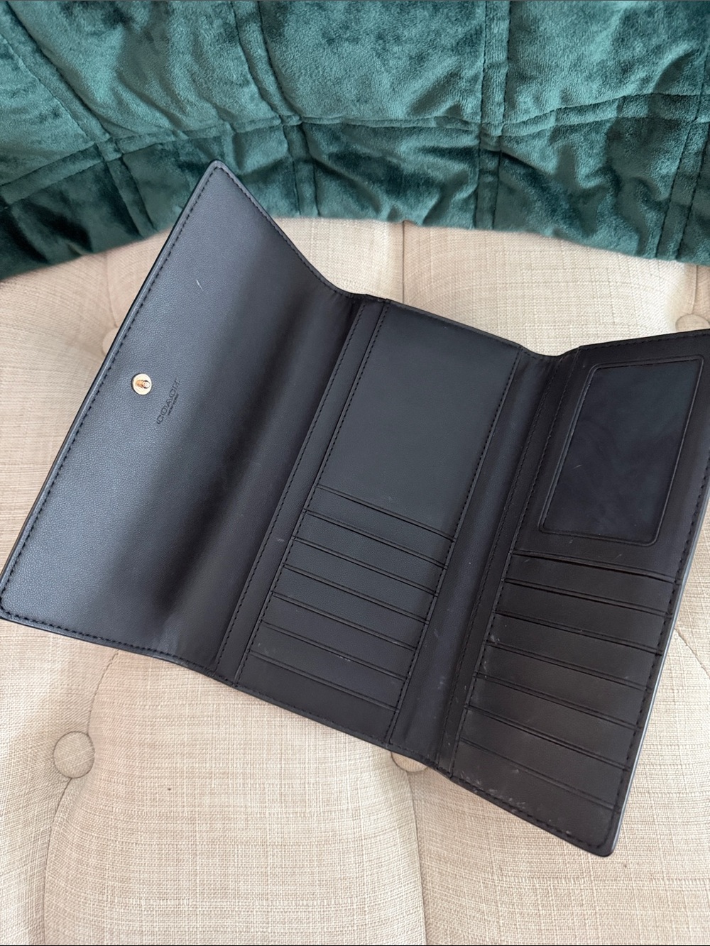 Coach Black Leather & Brown Signature Continental Wallet with Gold Logo - Picture 2 of 3